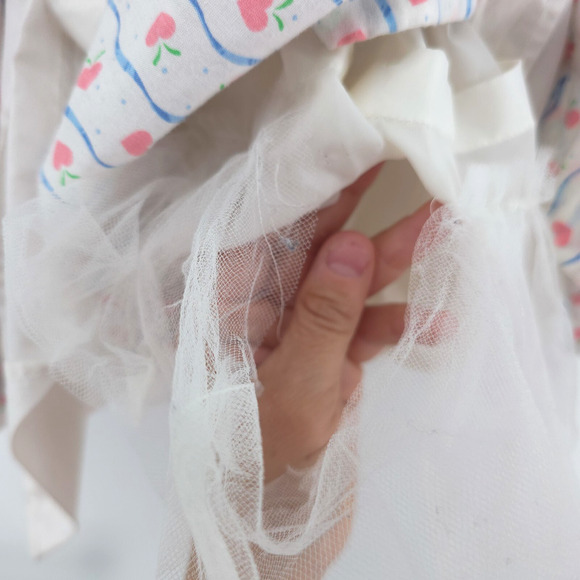 Vintage 4T Handmade Cottage Core Pinafore Dress Pockets Lace Rosette Petticoat - Picture 12 of 16